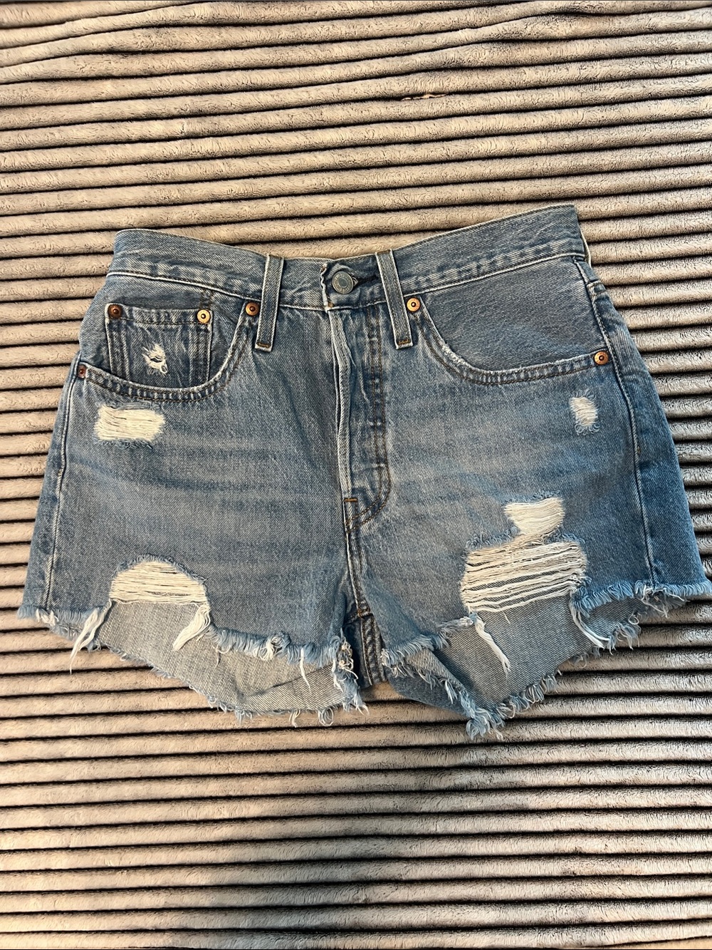 Levi's Distressed Light Blue Denim Cutoff Shorts